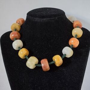 Vintage Multicolor Aventurine Beaded Adjustable Necklace 15"-28", Beads 20x12mm